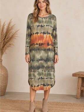 easel Tie-Dye Long Sleeve Midi Dress (090456) 🍂 ☀️